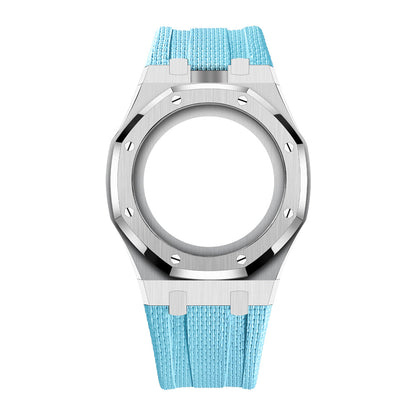 Uhrenarmband mit Vollverkleidung aus Stahlgehäuse und Fluorelastomer-Armband