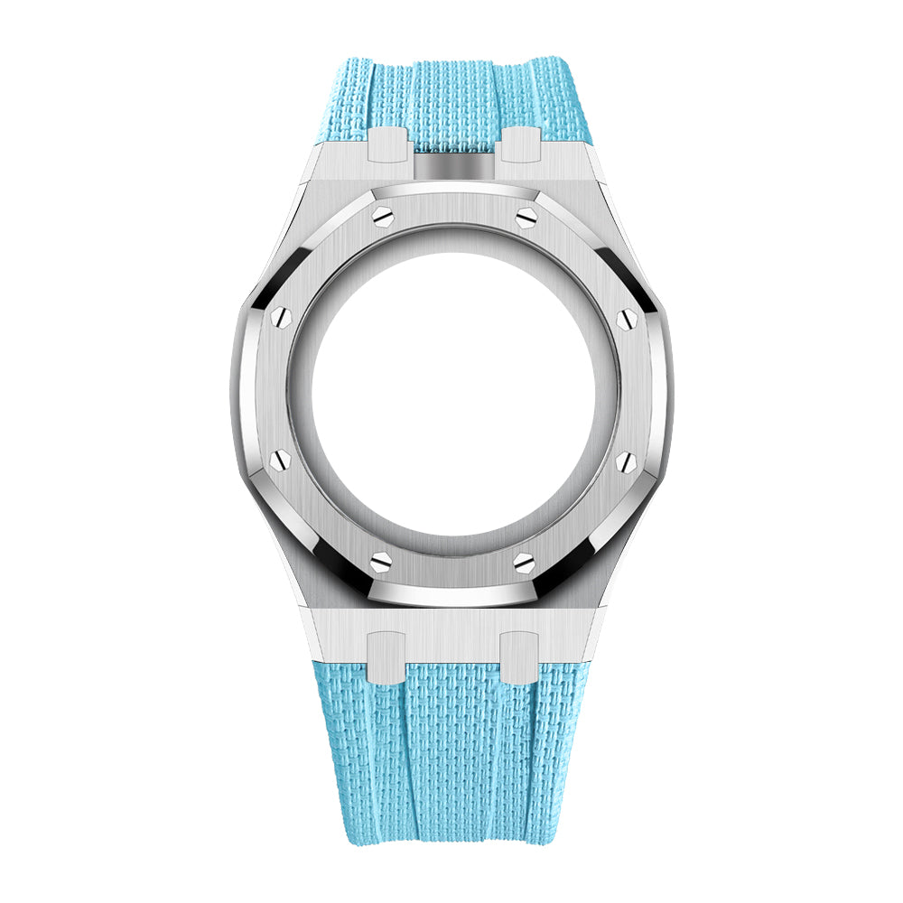 Uhrenarmband mit Vollverkleidung aus Stahlgehäuse und Fluorelastomer-Armband