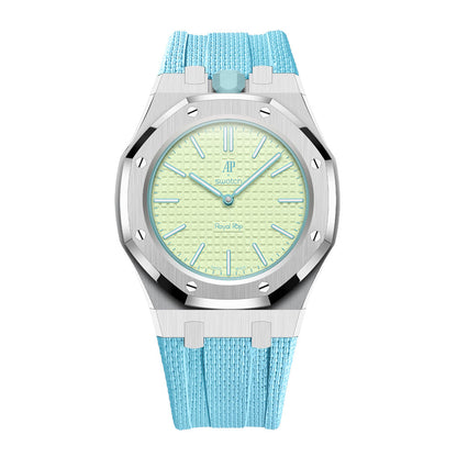 Uhrenarmband mit Vollverkleidung aus Stahlgehäuse und Fluorelastomer-Armband