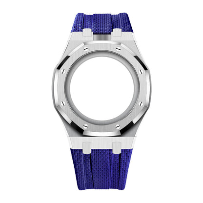 Uhrenarmband mit Vollverkleidung aus Stahlgehäuse und Fluorelastomer-Armband
