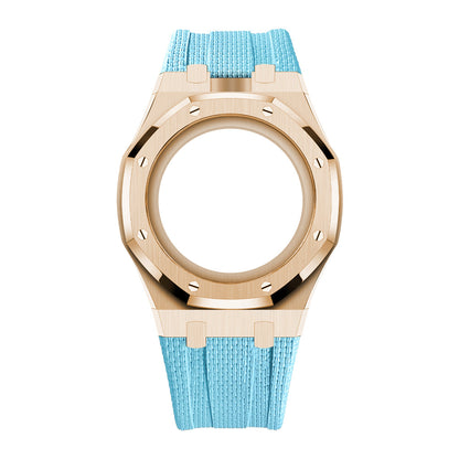 Uhrenarmband mit Vollverkleidung aus Stahlgehäuse und Fluorelastomer-Armband