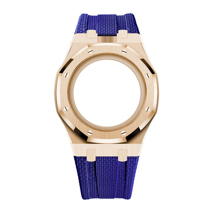 Uhrenarmband mit Vollverkleidung aus Stahlgehäuse und Fluorelastomer-Armband