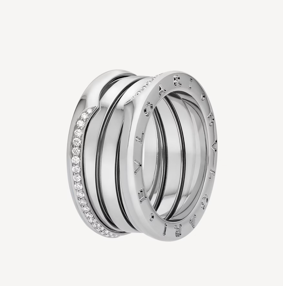 [LUXE]ZERO 1 DREI-BAND-RING MIT HALBPAVIERTEN DIAMANTEN AN DEN RANDERN