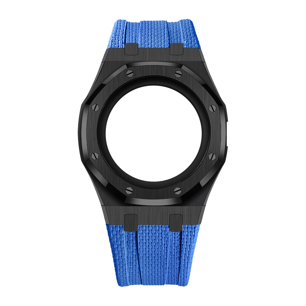 Uhrenarmband mit Vollverkleidung aus Stahlgehäuse und Fluorelastomer-Armband