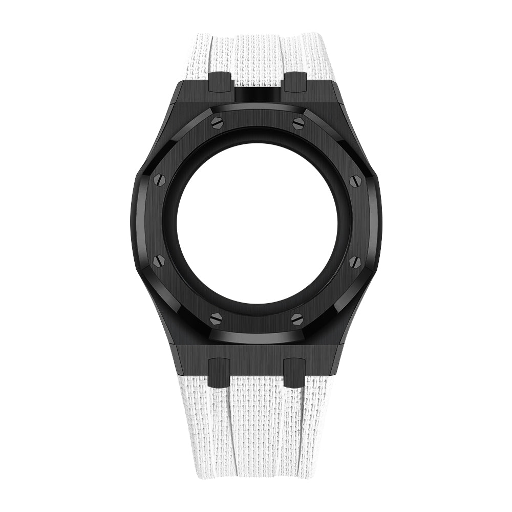 Uhrenarmband mit Vollverkleidung aus Stahlgehäuse und Fluorelastomer-Armband