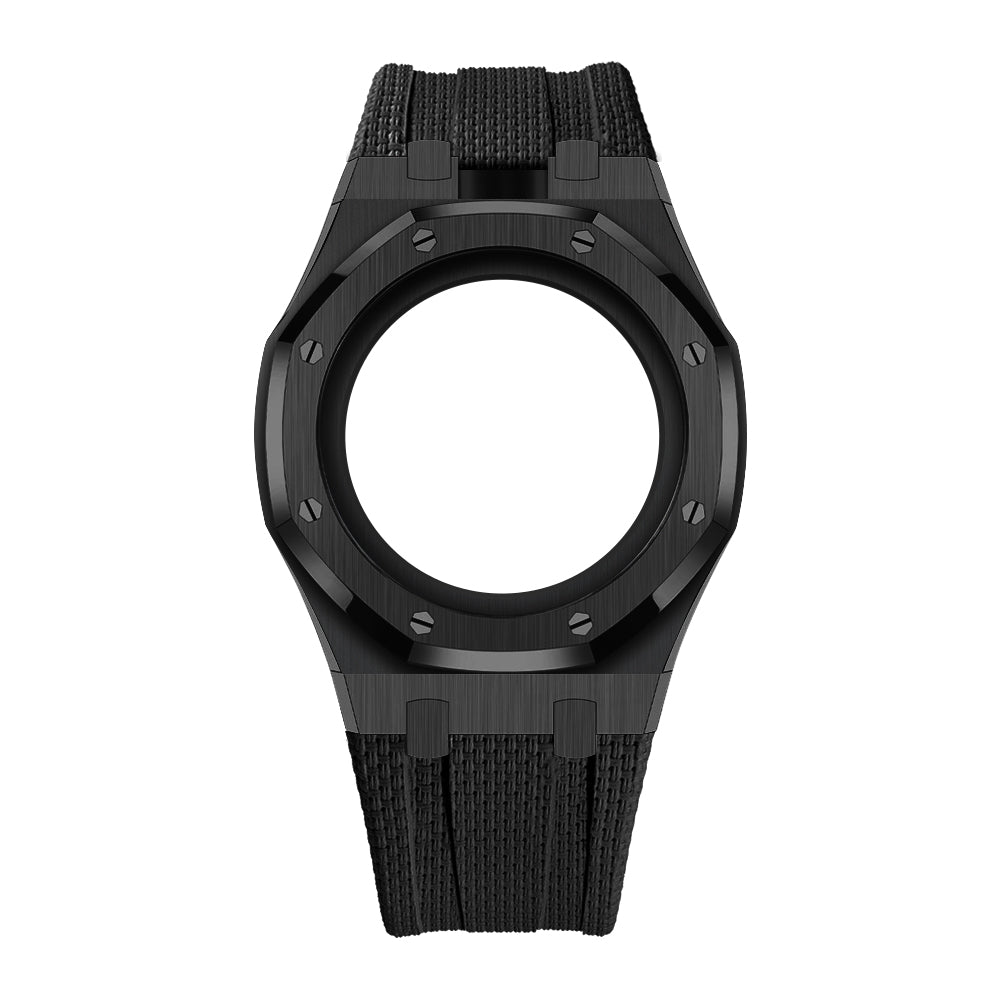 Uhrenarmband mit Vollverkleidung aus Stahlgehäuse und Fluorelastomer-Armband