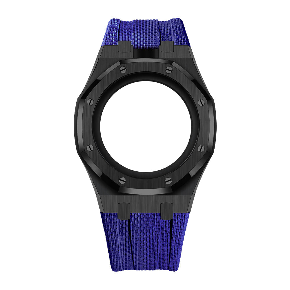 Uhrenarmband mit Vollverkleidung aus Stahlgehäuse und Fluorelastomer-Armband
