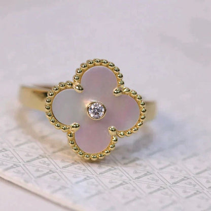 [ROYAL]CLOVER PINK MOP RING GOLD DIAMOND