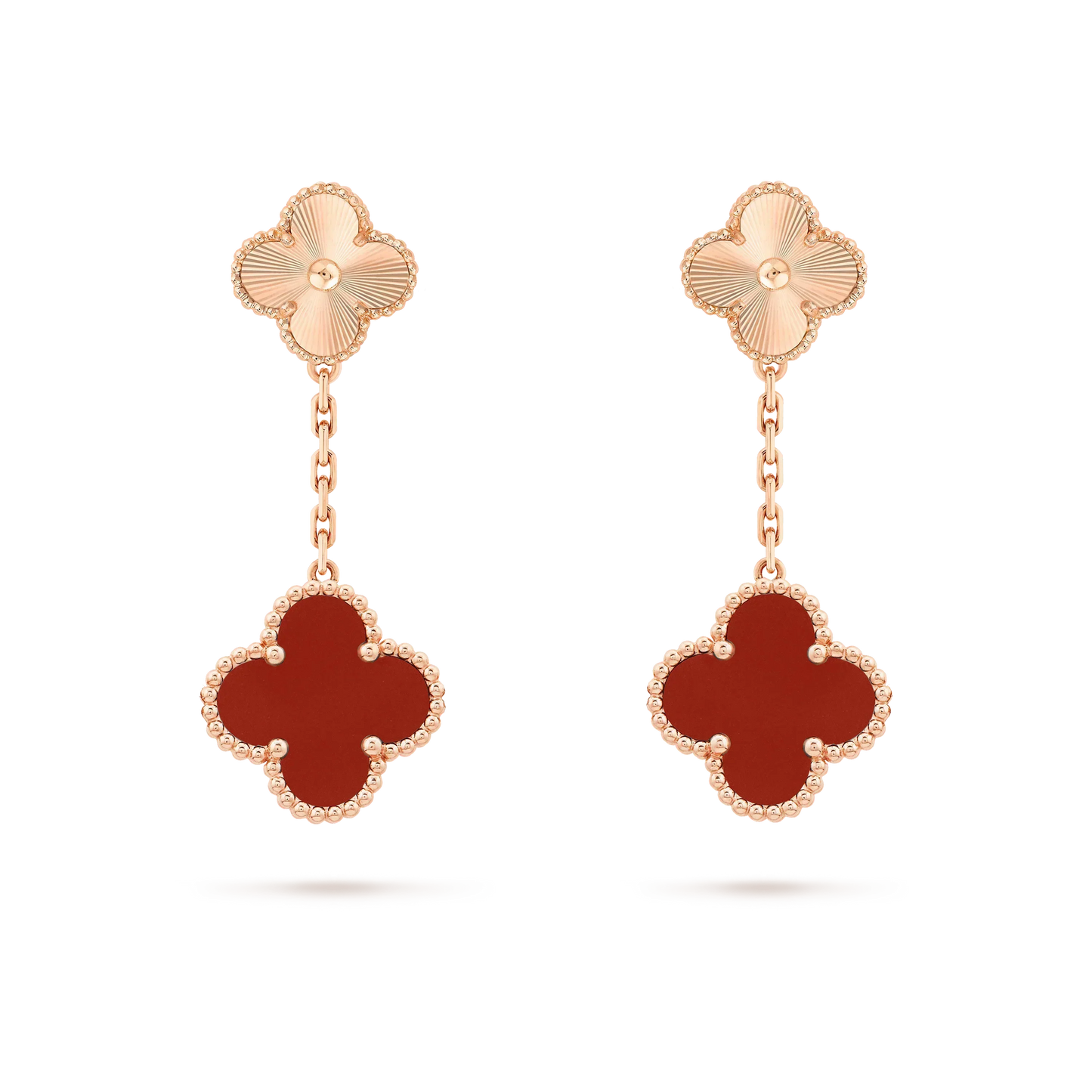 [ROYAL]CLOVER 2 MOTIF  LASER CARNELIAN EARRINGS