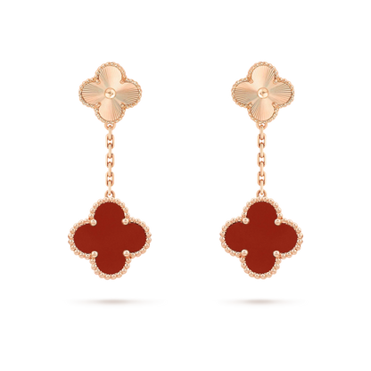 [ROYAL]CLOVER 2 MOTIF  LASER CARNELIAN EARRINGS