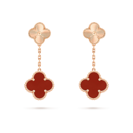 [ROYAL]CLOVER 2 MOTIF  LASER CARNELIAN EARRINGS