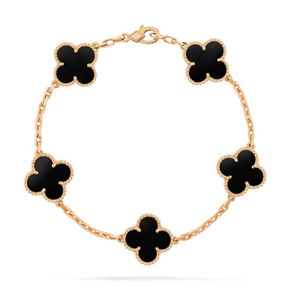 [ROYAL]CLOVER  5 MOTIFS BLACK ONYX BRACELET