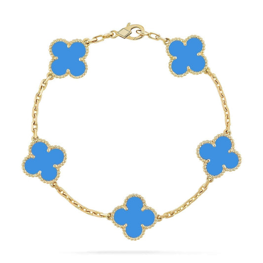 [ROYAL]CLOVER 5 MOTIFS BLUE AGATE BRACELET