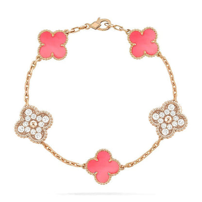 [LUXE]CLOVER 5 MOTIV DIAMOND PINK MOP PINK GOLD ARMBAND