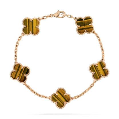 [ROYAL]CLOVER  5 MOTIFS TIGER EYE BRACELET