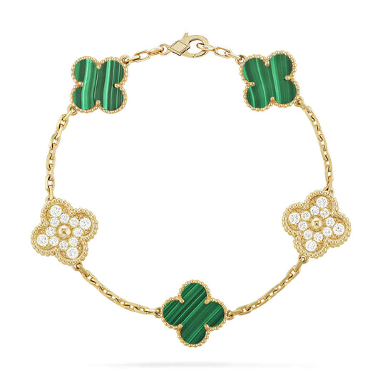 [ROYAL]CLOVER  5 MOTIF MALACHITE DIAMOND BRACELET