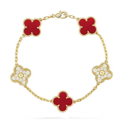 [ROYAL]CLOVER 5 MOTIFS CARNELIAN DIAMOND BRACELET