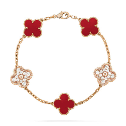 [ROYAL]CLOVER 5 MOTIFS CARNELIAN DIAMOND BRACELET