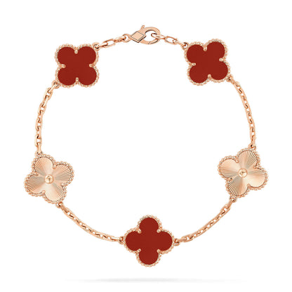 [ROYAL]CLOVER  5 MOTIFS CARNELIAN GOLD BRACELET