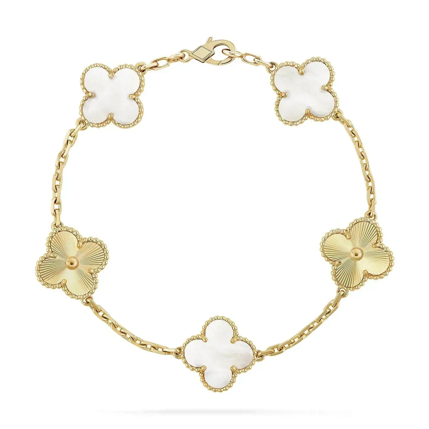 [ROYAL]CLOVER BRACELET 5 MOTIF WHITE MOP PINK GOLD