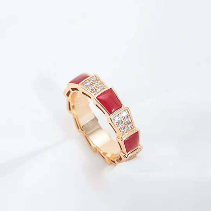 [ROYAL]SERPENTI RING PINK GOLD CARNELIAN DIAMOND PAVED 4MM