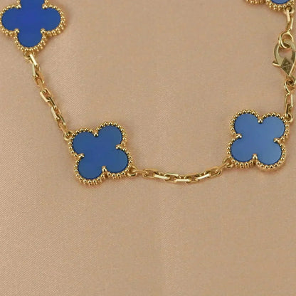 [ROYAL]CLOVER 5 MOTIFS BLUE AGATE BRACELET