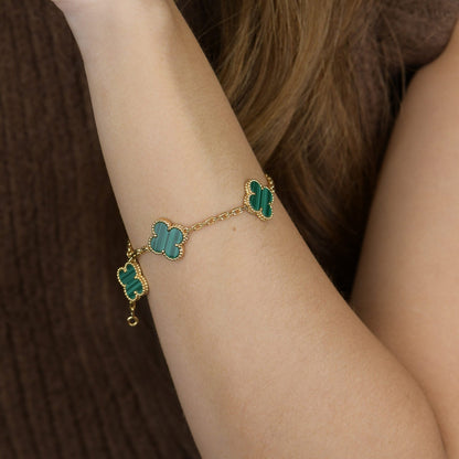 [ROYAL]CLOVER 5 MOTIFS MALACHITE BRACELET