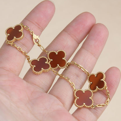 [ROYAL]CLOVER 5 MOTIFS RED AGATE  BRACELET