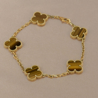 [ROYAL]CLOVER  5 MOTIFS TIGER EYE BRACELET