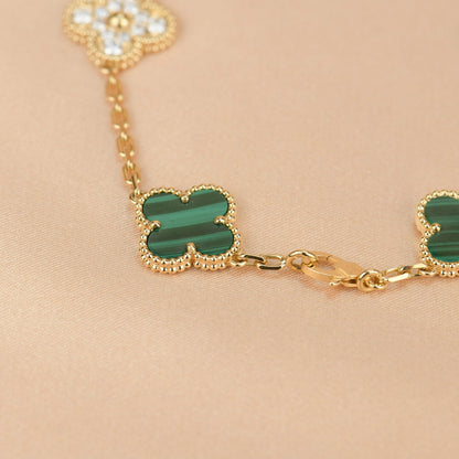 [ROYAL]CLOVER  5 MOTIF MALACHITE DIAMOND BRACELET