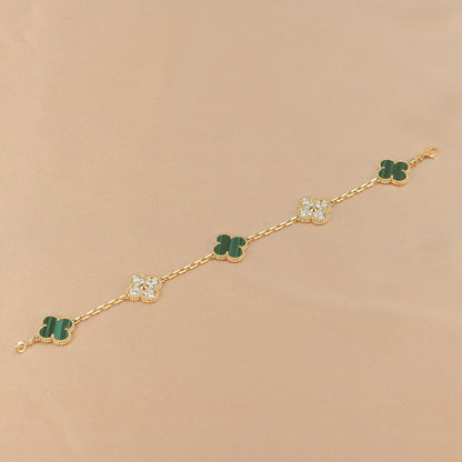 [ROYAL]CLOVER  5 MOTIF MALACHITE DIAMOND BRACELET