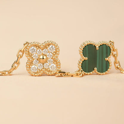 [ROYAL]CLOVER  5 MOTIF MALACHITE DIAMOND BRACELET