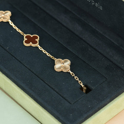 [ROYAL]CLOVER  5 MOTIFS CARNELIAN GOLD BRACELET