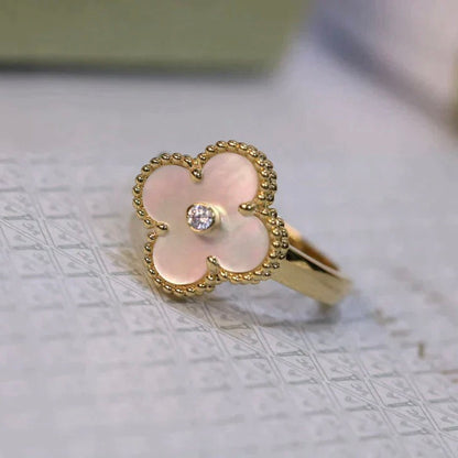 [LUXE]CLOVER PINK MOP RING GOLD DIAMANT