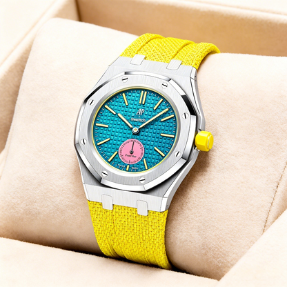 Uhrenarmband mit Vollverkleidung aus Stahlgehäuse und Fluorelastomer-Armband