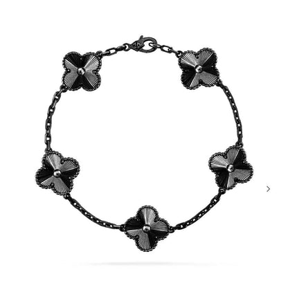 [ROYAL]CLOVER FIVE MOTIF BLACK BRACELET