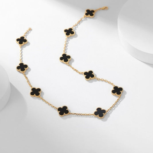 [ROYAL]CLOVER 10 MOTIFS ONYX NECKLACE