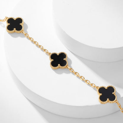 [ROYAL]CLOVER 10 MOTIFS ONYX NECKLACE