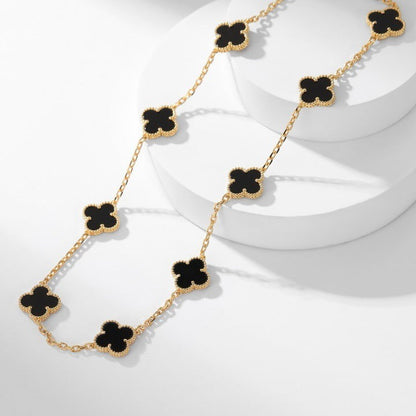 [ROYAL]CLOVER 10 MOTIFS ONYX NECKLACE