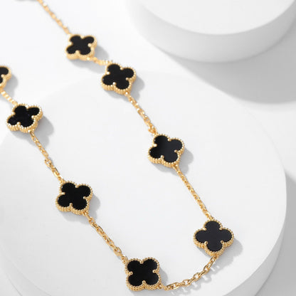 [ROYAL]CLOVER 10 MOTIFS ONYX NECKLACE