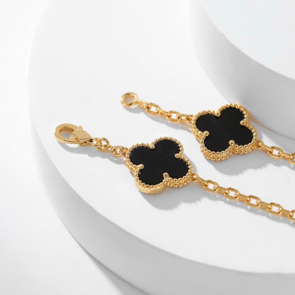 [ROYAL]CLOVER 10 MOTIFS ONYX NECKLACE