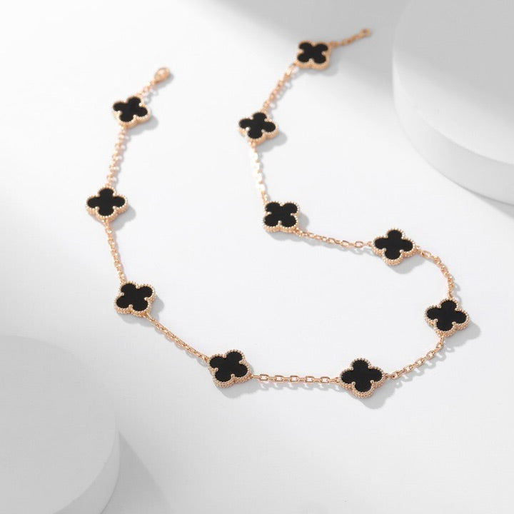 [ROYAL]CLOVER 10 MOTIFS ONYX NECKLACE