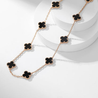 [ROYAL]CLOVER 10 MOTIFS ONYX NECKLACE