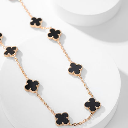 [ROYAL]CLOVER 10 MOTIFS ONYX NECKLACE