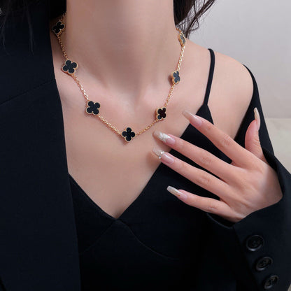 [ROYAL]CLOVER 10 MOTIFS ONYX NECKLACE