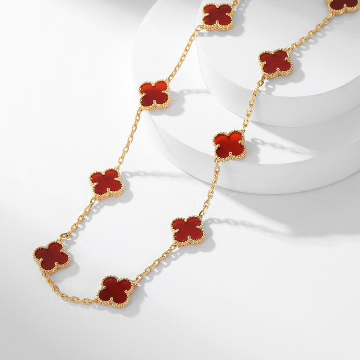 [ROYAL]CLOVER 10 MOTIFS CARNELIAN NECKLACE