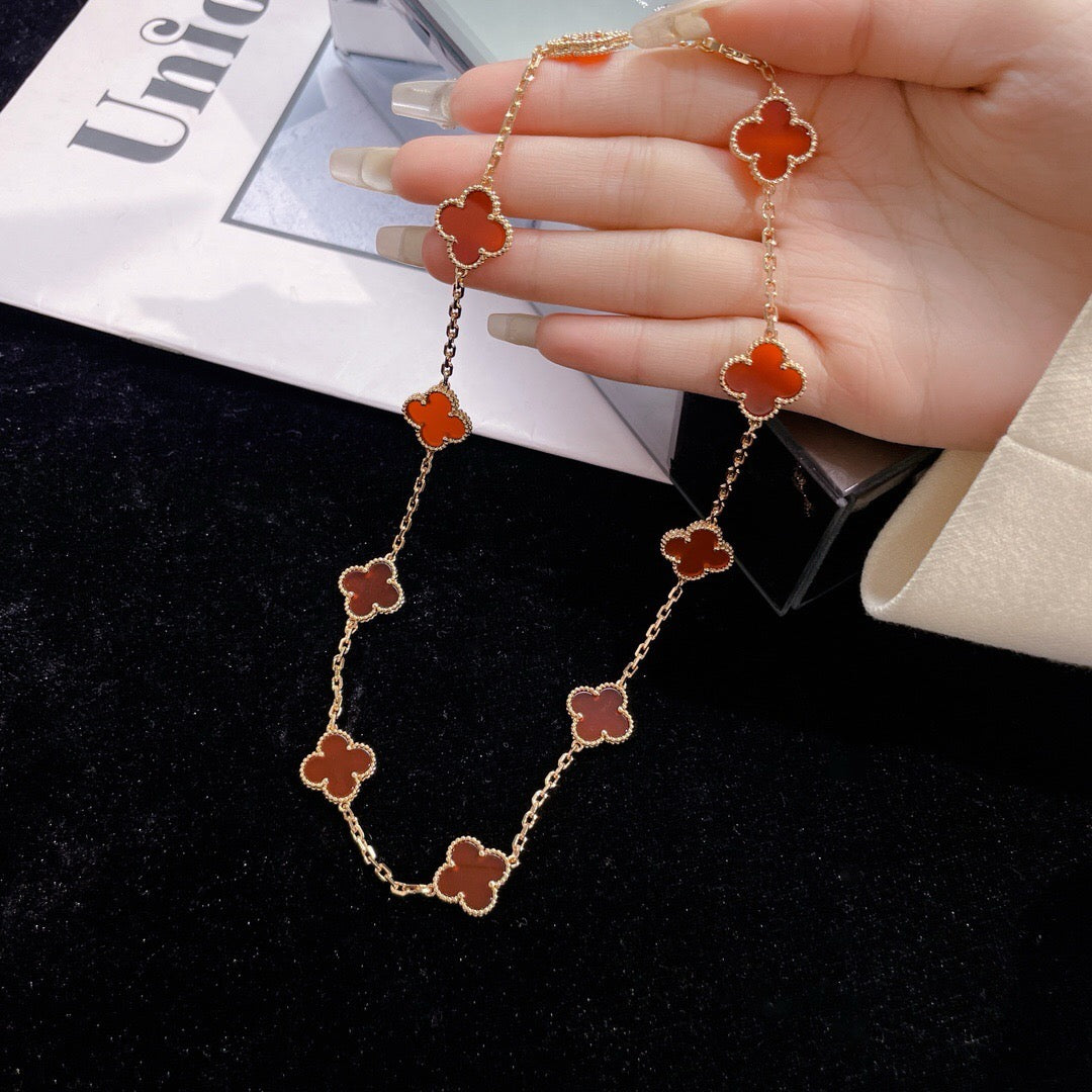 [ROYAL]CLOVER 10 MOTIFS CARNELIAN NECKLACE