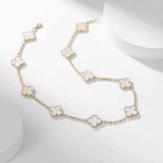 [ROYAL]CLOVER 10 MOTIFS WHITE MOTHER OF PEARL NECKLACE