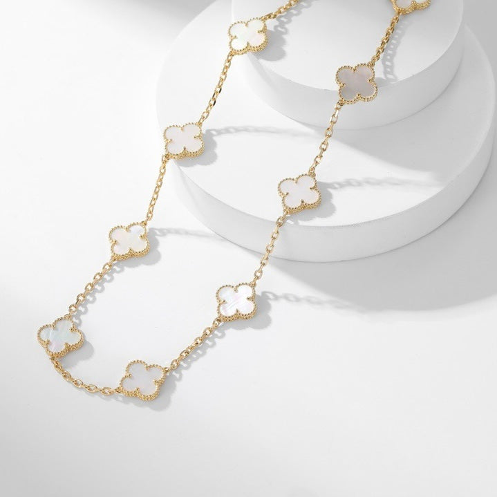 [ROYAL]CLOVER 10 MOTIFS WHITE MOTHER OF PEARL NECKLACE