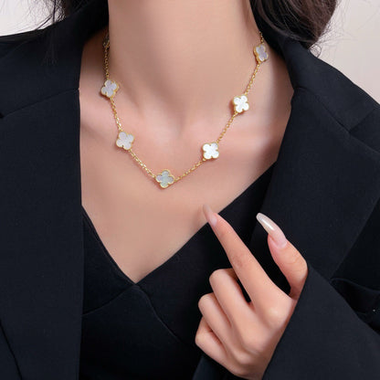 [ROYAL]CLOVER 10 MOTIFS WHITE MOTHER OF PEARL NECKLACE